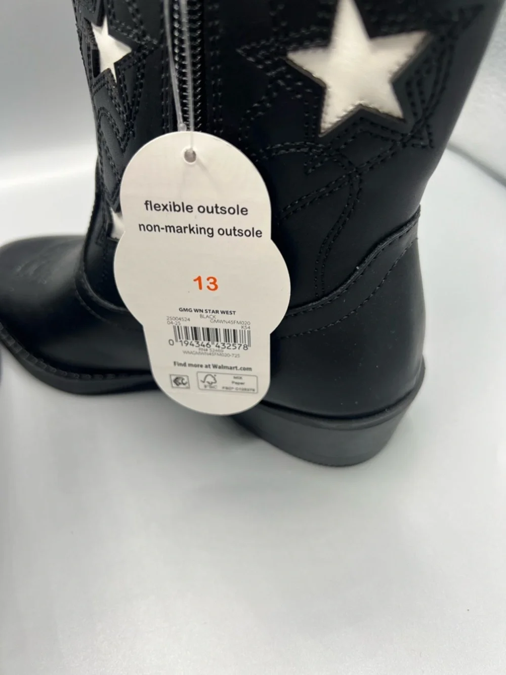 Wonder Nation Girls Star Western Black Cowgirl Boots NWT